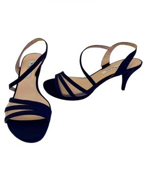 Nina Vitalia Navy Blue Satin Mesh Strappy Slingback Heels Sandal 8.5